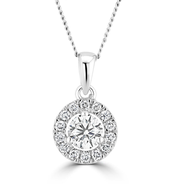 Lab Diamond Halo Necklace Pendant 0.50ct H/Si Set in 9K White Gold